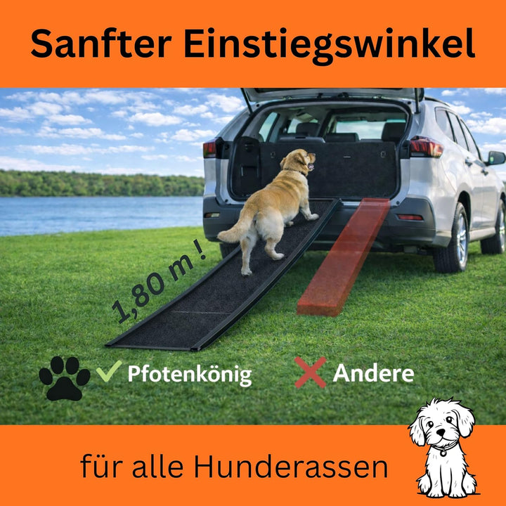 Hunderampe - 1,80 m Ultra-lang - [Einstiegstraum] - stabile Premium Hunderampe Auto klappbar - Anti-