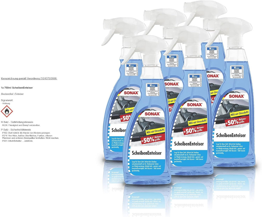 SONAX Scheibenenteiser Scheiben-Entfroster Sprühflasche Enteiserspray 6x 750ml