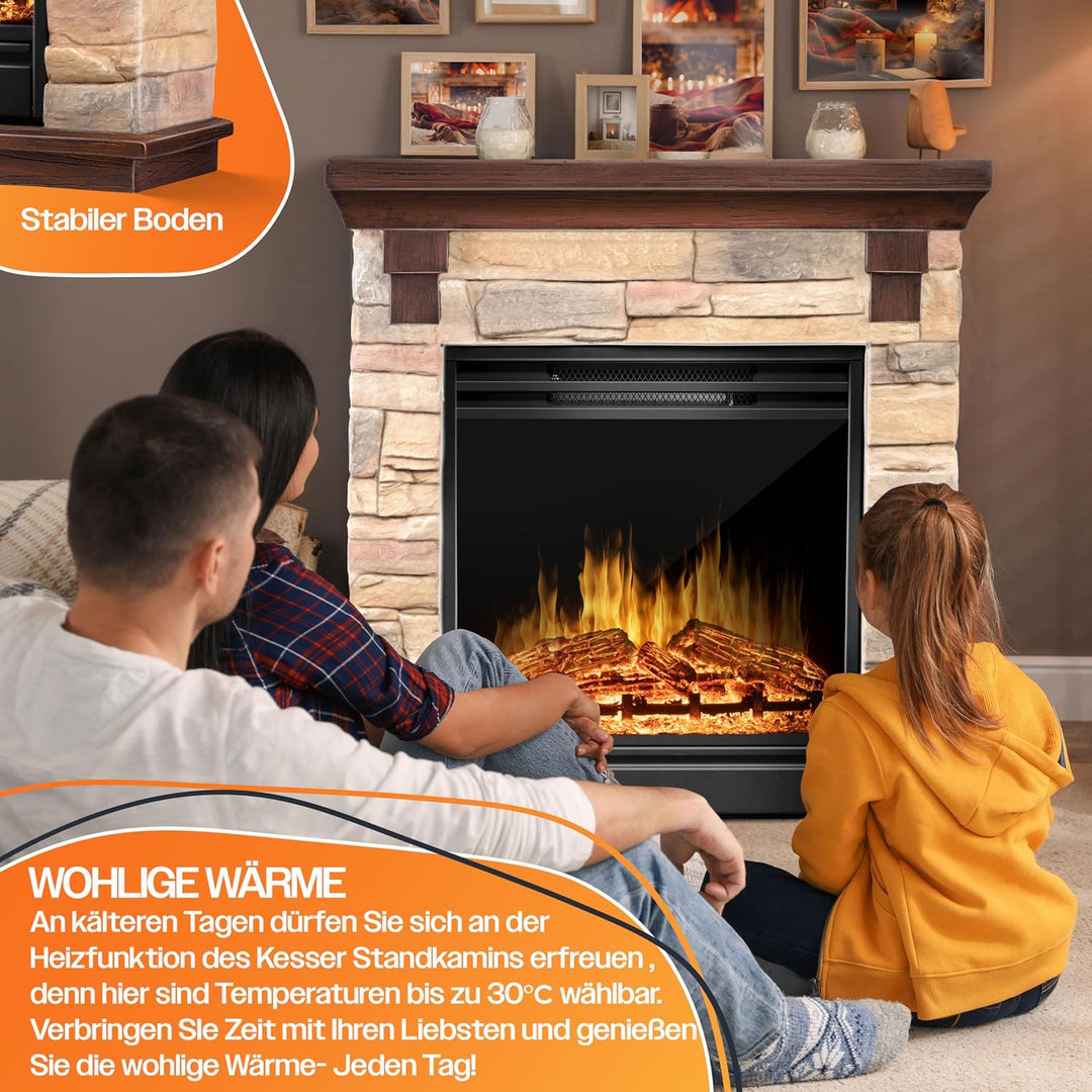 KESSER® Elektrokamin Standkamin - Kamin elektrisch mit LED 3D-Flammeneffekt, Mit Heizung Heizfunktio