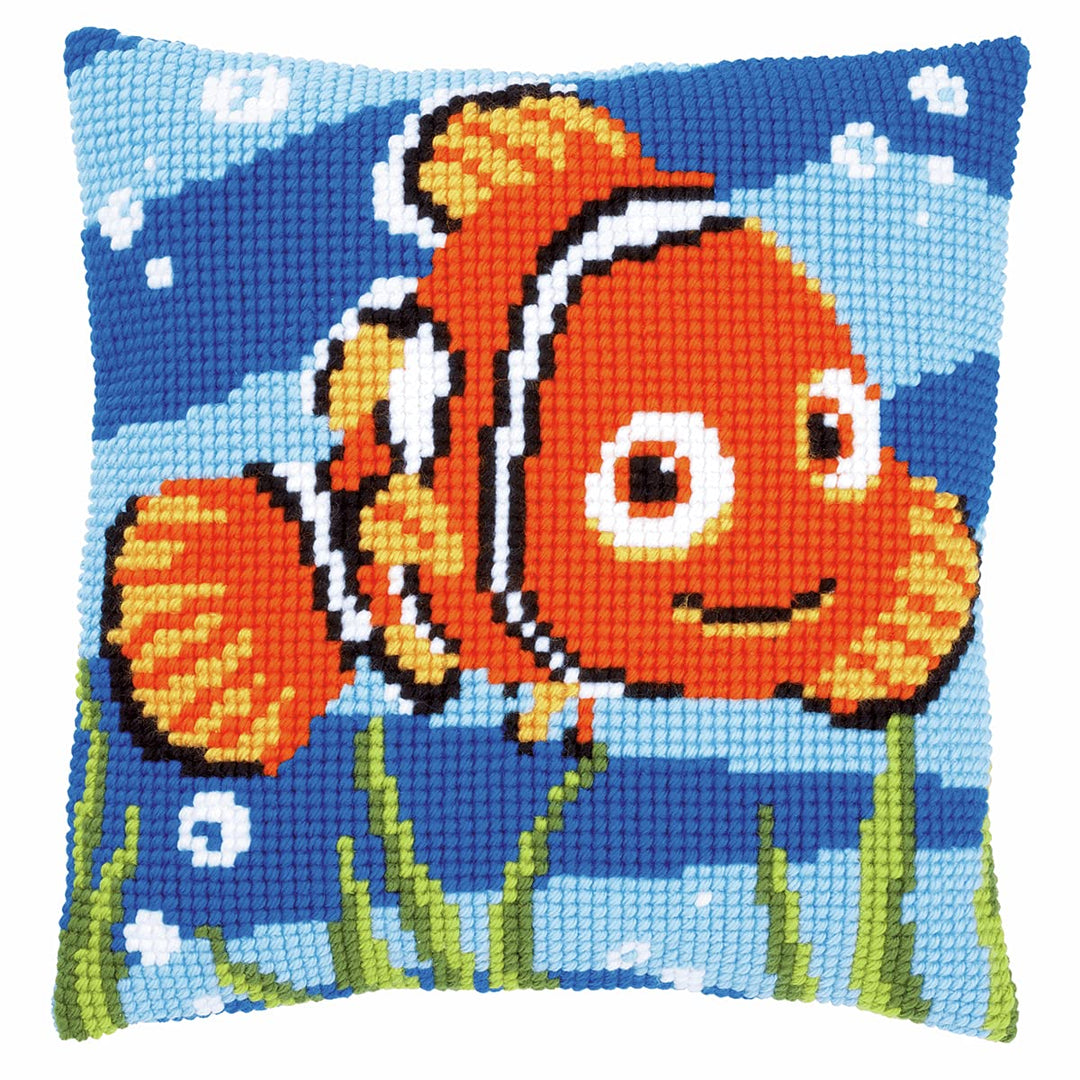 Vervaco Kreuzstichkissen Nemo Kreuzstickpackung vorgedruckt, Stramin, weiss, 40 x 40 x 0,3 cm