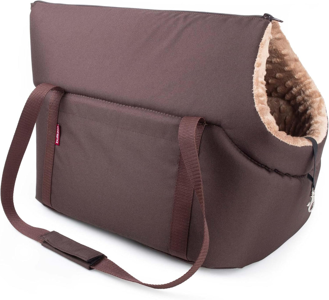 Hundetasche - Braun Beige/Minky, L bis 15 kg - Tragetasche für kleinen und mittleren Hund, Welpen, K