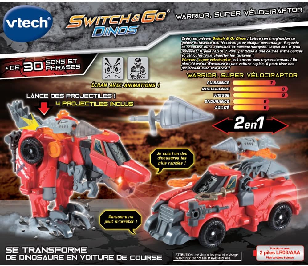 Vtech 80-528765 Dinosaure Switch Go Dinos Velociraptor, Black, ys/m
