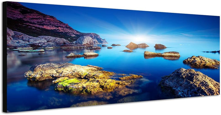Paul Sinus Art Panoramabild auf Leinwand und Keilrahmen 120x40cm Ukraine Meer Felsen Steine Himmel