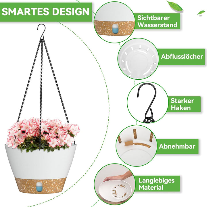 ZMTECH Hängetopf für Pflanzen, 2er-Set Φ25cm Blumentopf Ampel Hängend, Kunststoff Hänge Blumentopf m