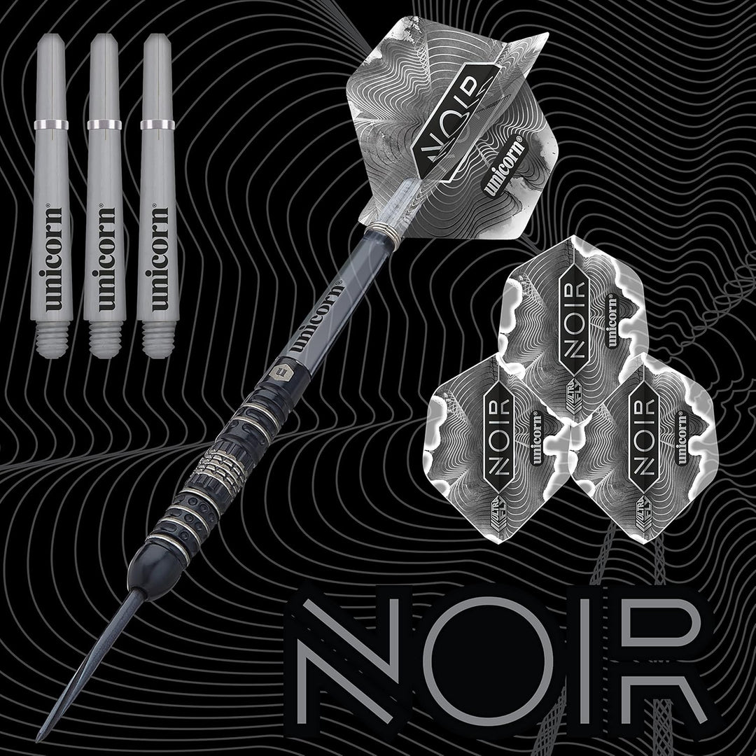 ‎Unicorn Steeltip Dartpfeile Set - Noir - 90% Tungsten Barrels mit schwarzer Titanbeschichtung & Bla