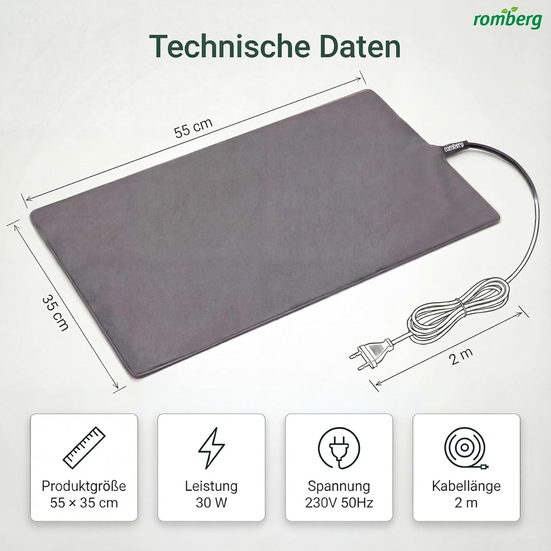 Romberg Heizmatte XXL | 30 Watt | passend für Zimmergewächshäuser 59 x 39 cm und Terrarien | 55 x 35