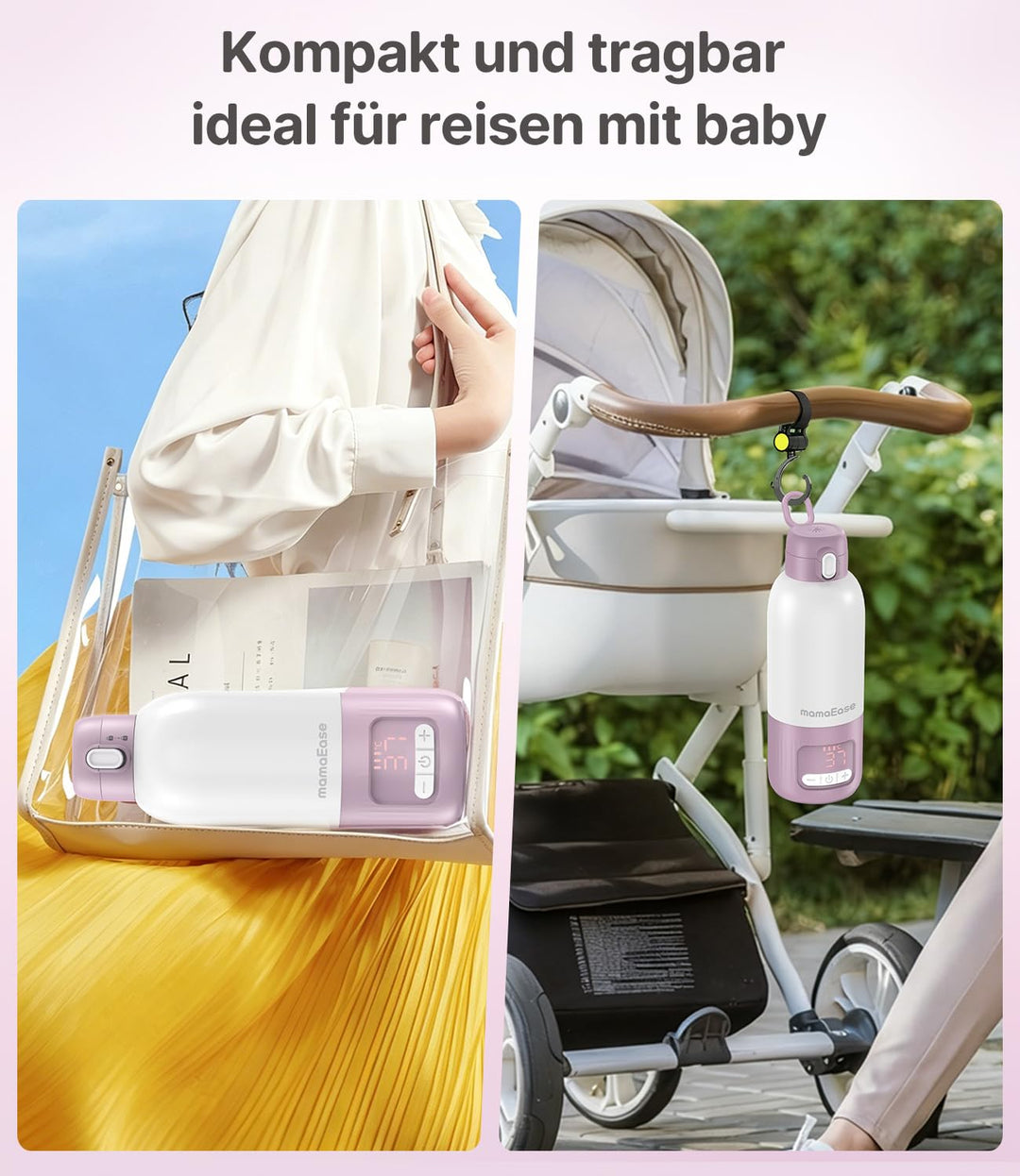 Tragbarer Baby Flaschenwärmer für Unterwegs | Pasteurisier-Funktion + 500ml Kapazität + 16000mAh-Akk