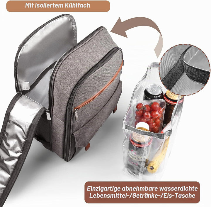Sunflora Isolierter Picknick-Rucksack für 2 Personen Tasche mit Kühlfach, Weinbeutel, Decke und Edel