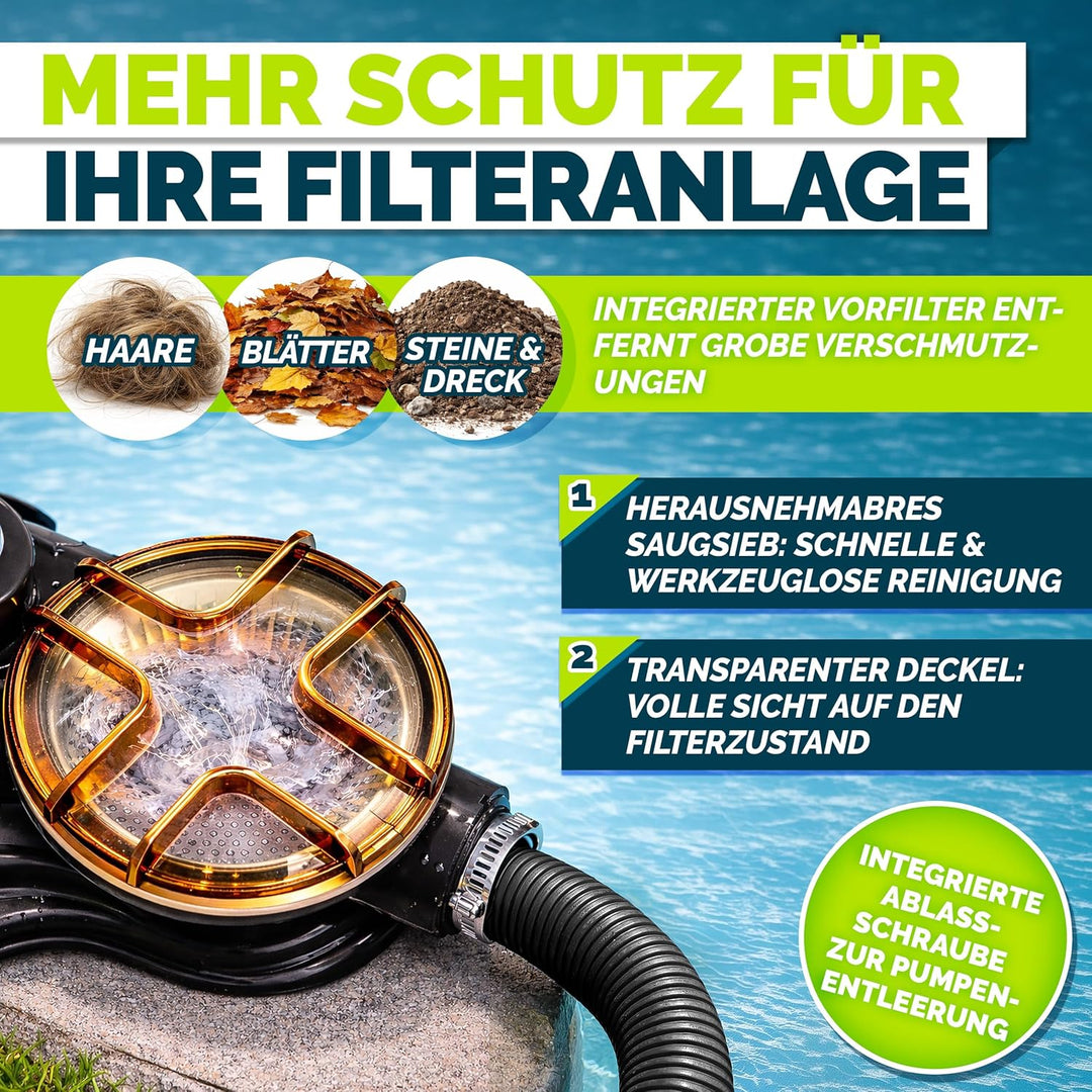 tillvex® Sandfilteranlage Pool mit Timer 13.200L/h + 1200g Filterbälle Schwarz Mit Timer, Schwarz Mi