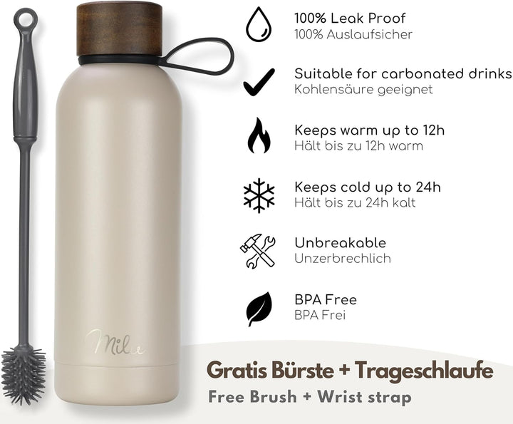 Milu Thermosflasche 1L Isolierte Edelstahl Thermo Trinkflasche Thermoskanne Auslaufsichere Isolierfl