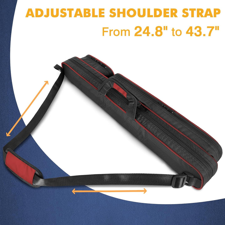 Tasche für Billardqueue 2 x 2 für 2 Queues mit 2 Reissverschlusstaschen für Zubehör, robust, Polyest