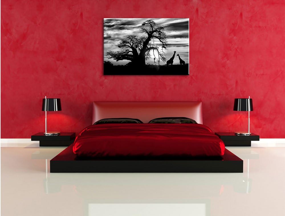 Pixxprint Monocrome, Zwei Giraffen in der Wüste, Format: 100x70 auf Leinwand, 100x70