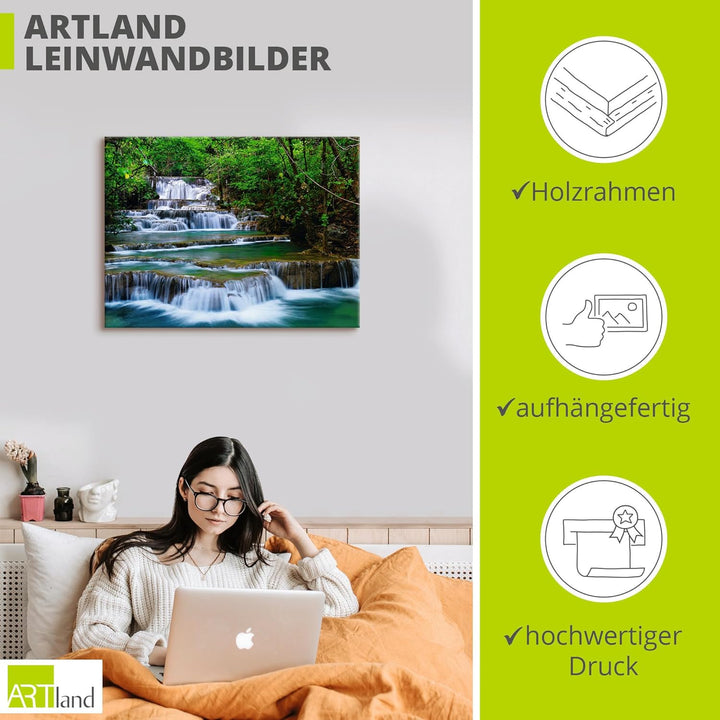 ARTland Leinwandbilder Wandbild Bild auf Leinwand 80x60 cm Natur Landschaft Wasserfall Wald Thailand