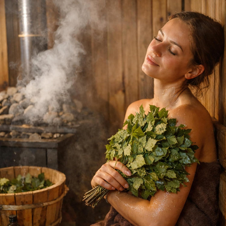 Banja-Set für Sauna | 2x Birkenquasten + Saunaaufguss Sibirische Birke + Mentholkristalle | Für trad