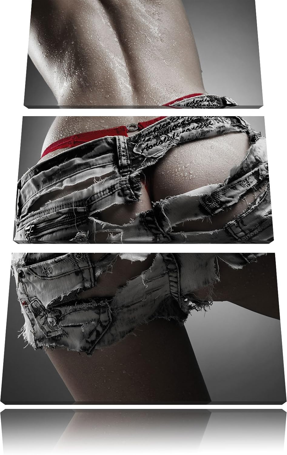 Pixxprint sexy Frauenhintern in Hotpants als Leinwandbild/Grösse: 3 Teilig (120x80) cm/Wandbild/Kuns