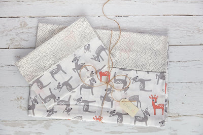 KraftKids Bettwäsche-Set kleine Rehkitze grau orange auf Weiss aus Kopfkissen 40 x 60 cm und Bettdec
