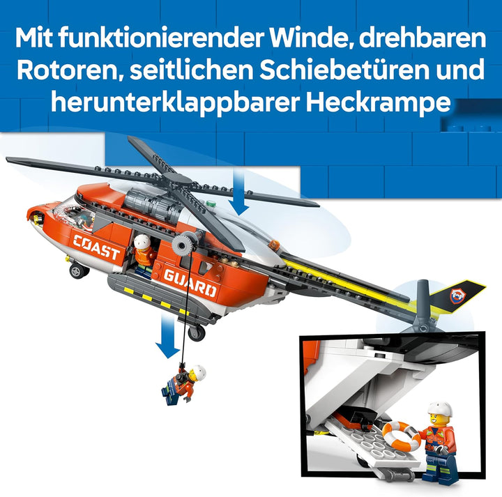 LEGO City Hubschrauber der Küstenwache - Spielzeug Einsatzfahrzeug - Modellbau mit Schiebetüren, Win