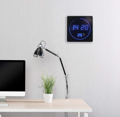 Lunartec Tischuhren: Flache LED-Funk-Tisch- & Wanduhr, Temperatur-Anzeige, Blaue LEDs (Funkuhr LED,