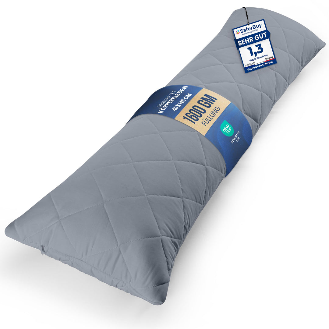 Utopia Bedding Seitenschläferkissen 40x145 cm Body Pillow Langes Kissen | Grau Bezug aus gesteppter