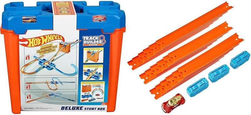 Hot Wheels GGP93 - Track Builder Mega Stunt Box mit Tracksets und Zubehör inkl. 2 Autos & BHT77 Trac