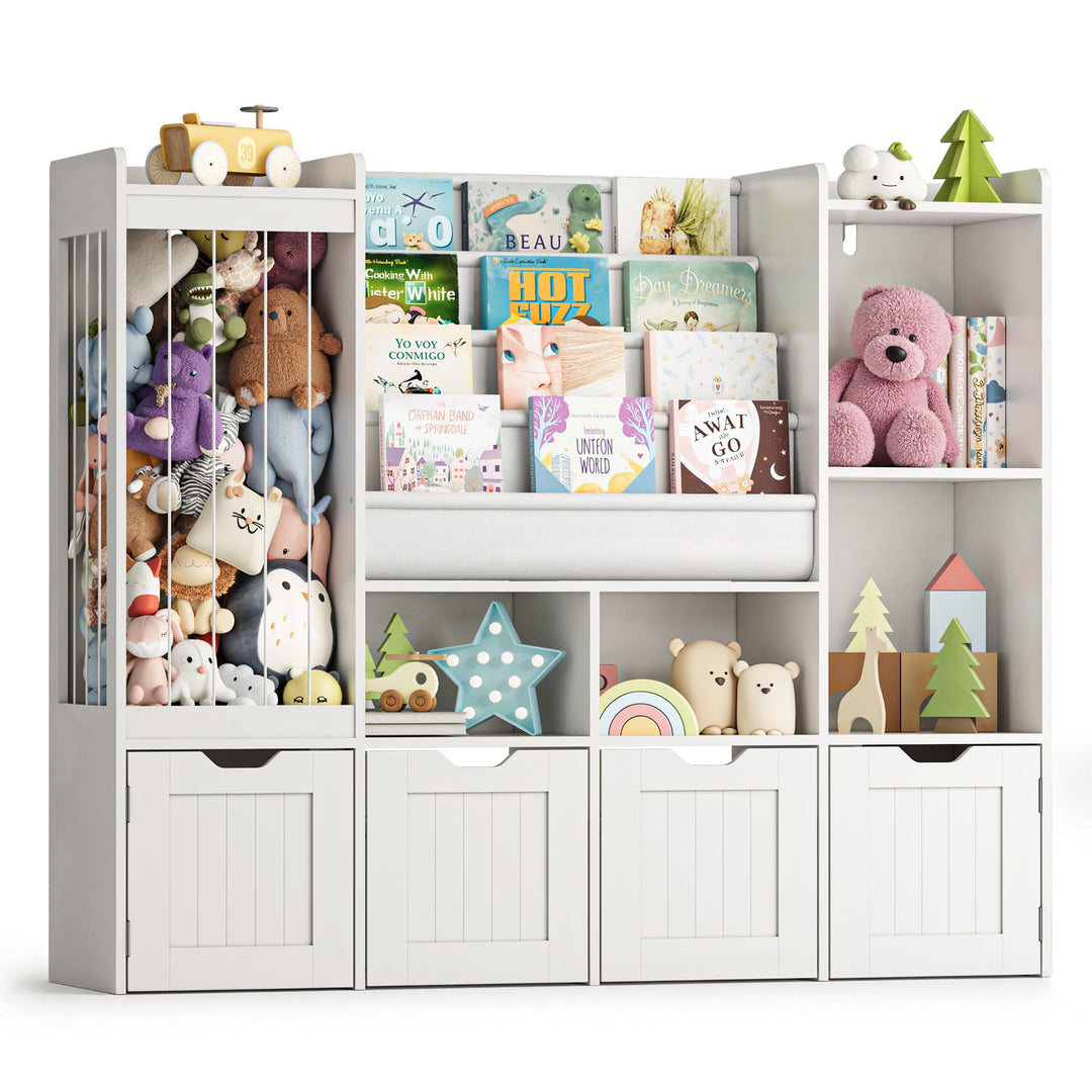 Pamapic Kinderregal, Bücherregal Kinder mit Kuscheltier Aufbewahrung, 2 Herausnehmbare Schubladen, S