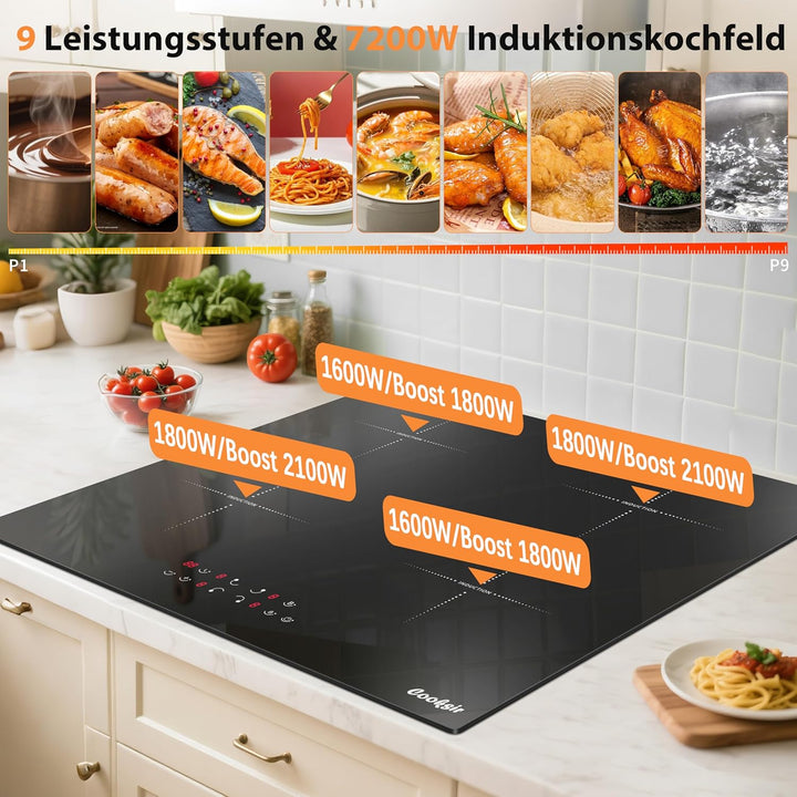 Induktionskochfeld 4 Platten, Kochfeld Einbau 60CM, 7200W 60 Cm Touch 60CM, 60 Cm Touch 60CM