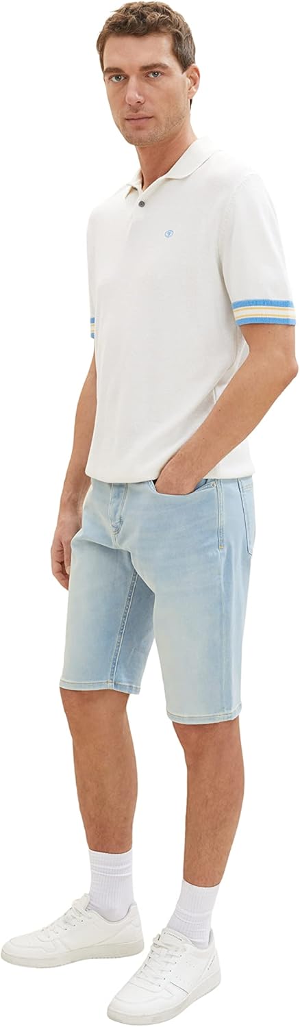 TOM TAILOR Herren Jeans Bermuda Shorts mit Stretch, 30 10117 - Used Bleached Blue Denim