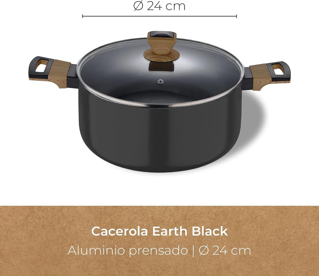 BERGNER Earth Black - 24 cm Küchentuch - Hergestellt in gepresstem Aluminium mit ergonomischen Holzg