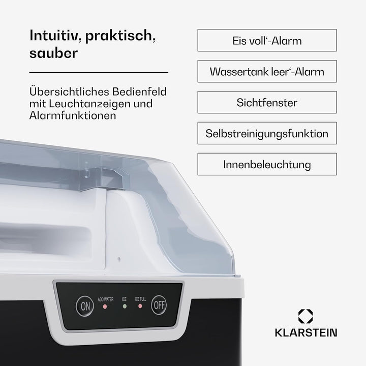 Klarstein Eiswürfelmaschine für Zuhause, Camping & Gastro, 200W Mini-Eiswürfelmaschine Klein, 4 Min