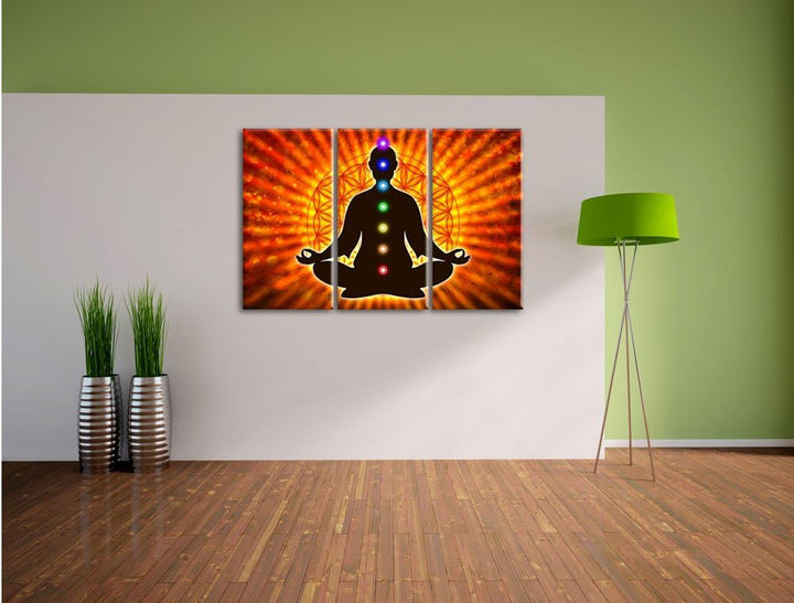 Pixxprint Meditation mit den 7 Chakren als Leinwandbild/Grösse: 3 Teilig (120x80) / Wandbild/Kunstdr
