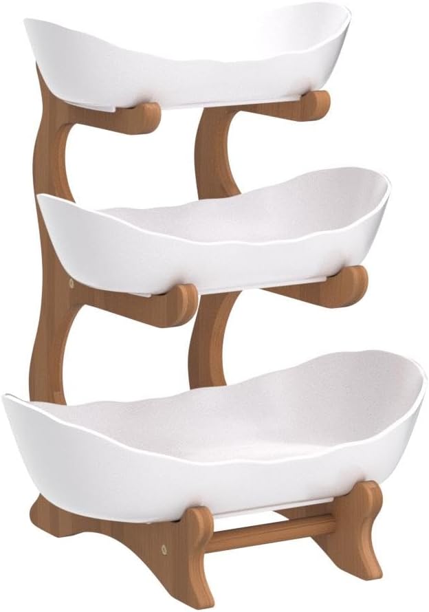 Obst Etagere 3 Stöckig mit Natürlichem Bambus Steher, PP Material Obstschale, Ständer Serviertelle f