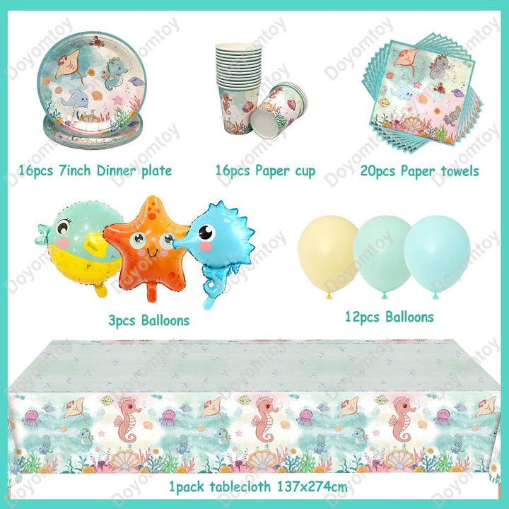 Doyomtoy Ozean Geburtstag Deko, 68 Stück Baby Shower Partygeschirr Ozean Geburtstag Party Set Geburt