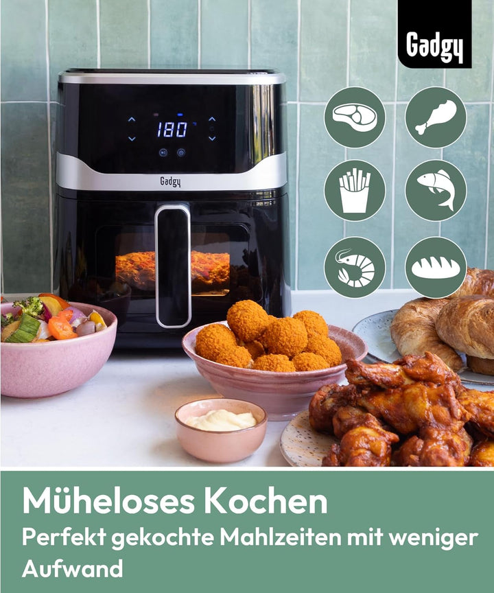 Gadgy Heissluftfritteuse mit Sichtfenster 5L - Airfryer Antihaftbeschichtung - 1400W Fritteuse ohne