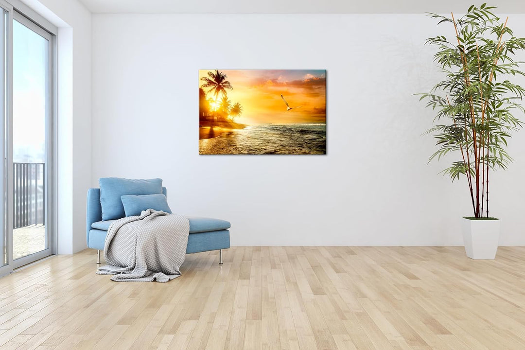 Sonnenaufgang über dem Meer Format: 80x60 cm als Leinwandbild, Motiv fertig gerahmt auf Echtholzrahm