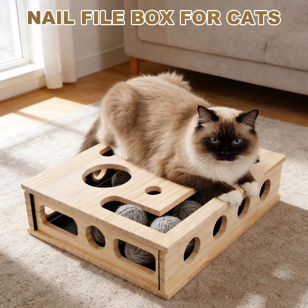 Anreicherungsbox Kratzpuzzles Katzen, Holz Katzenpuzzle Anreicherungsbox mit Kratzer Interaktive Kat