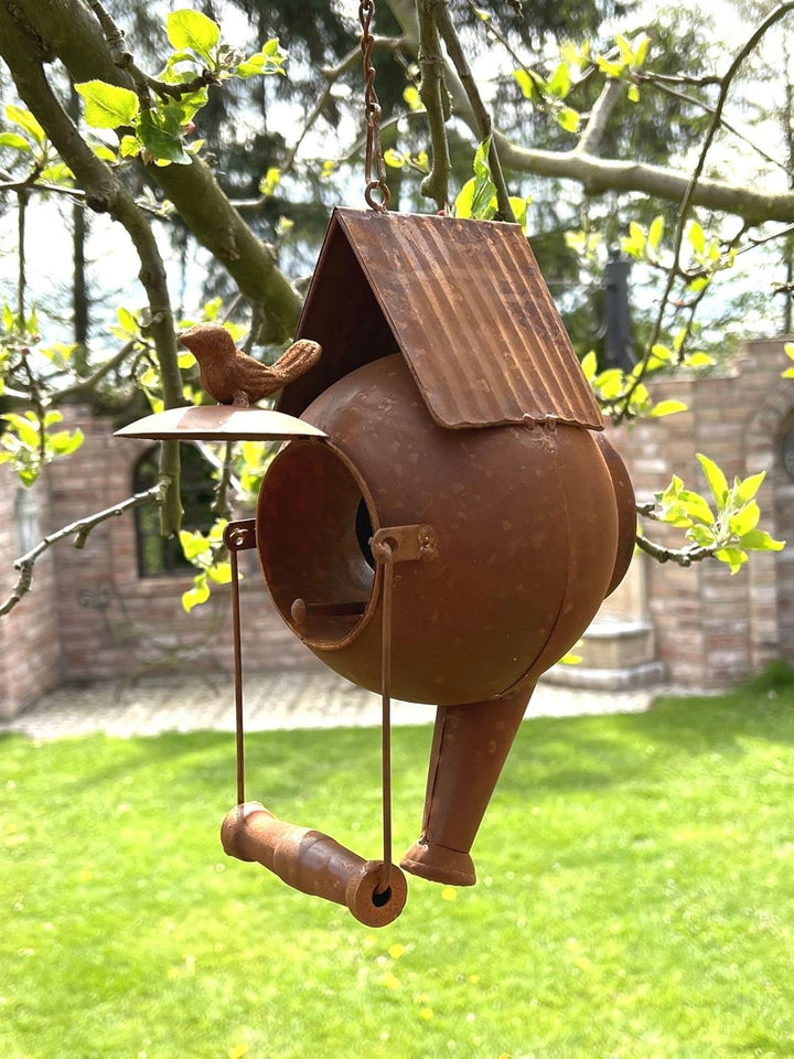 DanDiBo Vogelhaus zum Aufhängen Edelrost Deko Rost Giesskanne Wetterfest 96422 Nistkasten Futterstat
