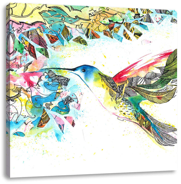 Pixxprint Kolibri Kunst, Format: 70x70 auf Leinwand, XXL riesige Bilder fertig gerahmt mit Keilrahme