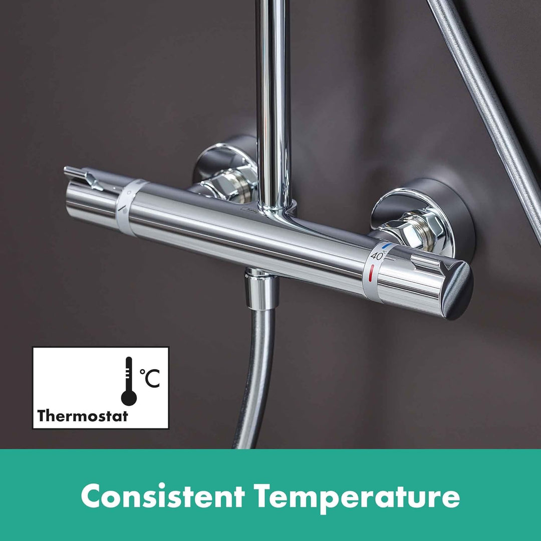 hansgrohe Croma Select 280 Air Duschsystem, 4 Strahlarten, Chrom mit Brausethermostat, mit Brausethe