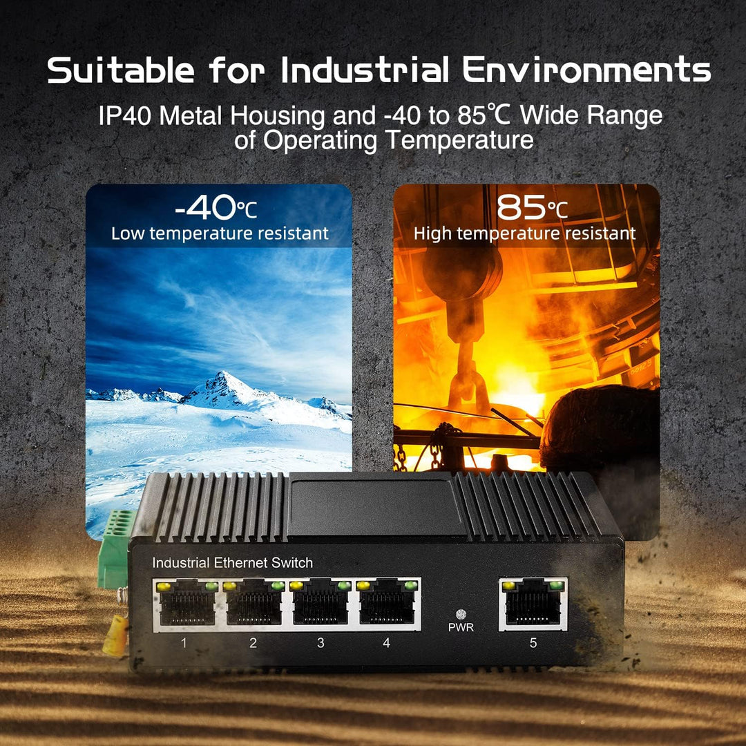 Binardat 5 Port Gigabit Din Rail Industrial Ethernet Switch, 4 Ports and 1 Uplink 10/100/1000Mbps, F