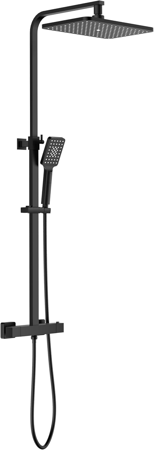 YOOZENA Duscharmatur Komplettset, Duschsystem mit Thermostat, Duscharmatur Schwarz,Kopfbrause, Dusch