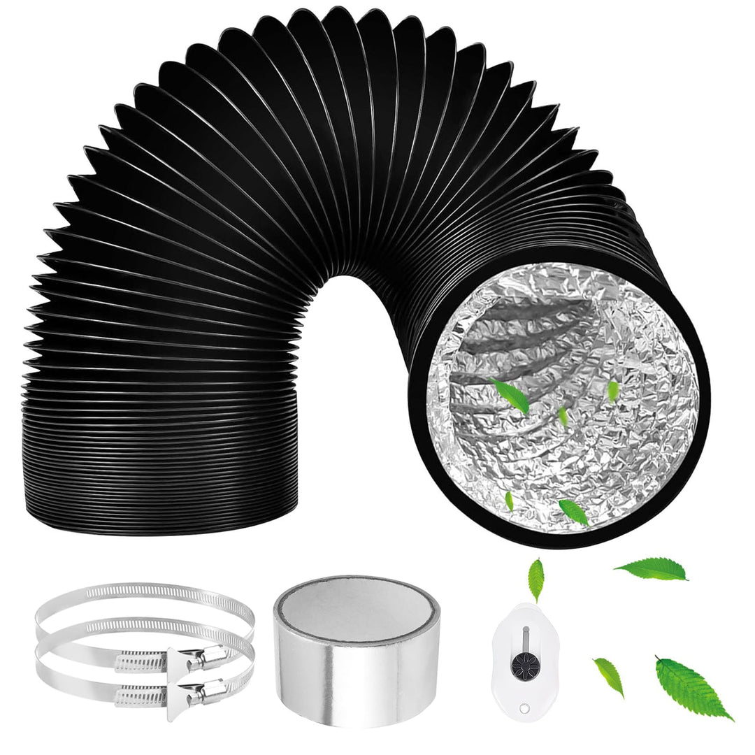 Abluftschlauch 125mm Länge 3m Aluminium Aluflexschlauch Flexibel PVC Alurohr Schlauch mit 2 Schlauch