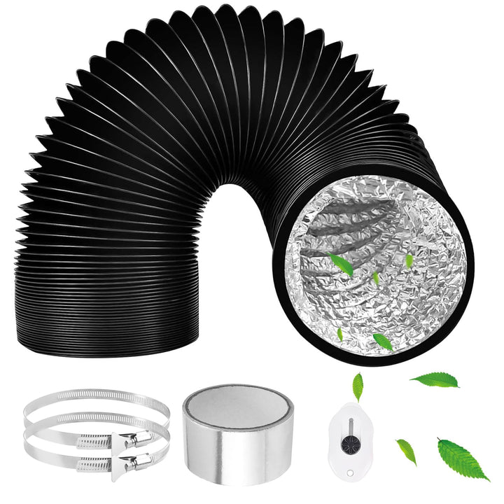 Abluftschlauch 125mm Länge 3m Aluminium Aluflexschlauch Flexibel PVC Alurohr Schlauch mit 2 Schlauch
