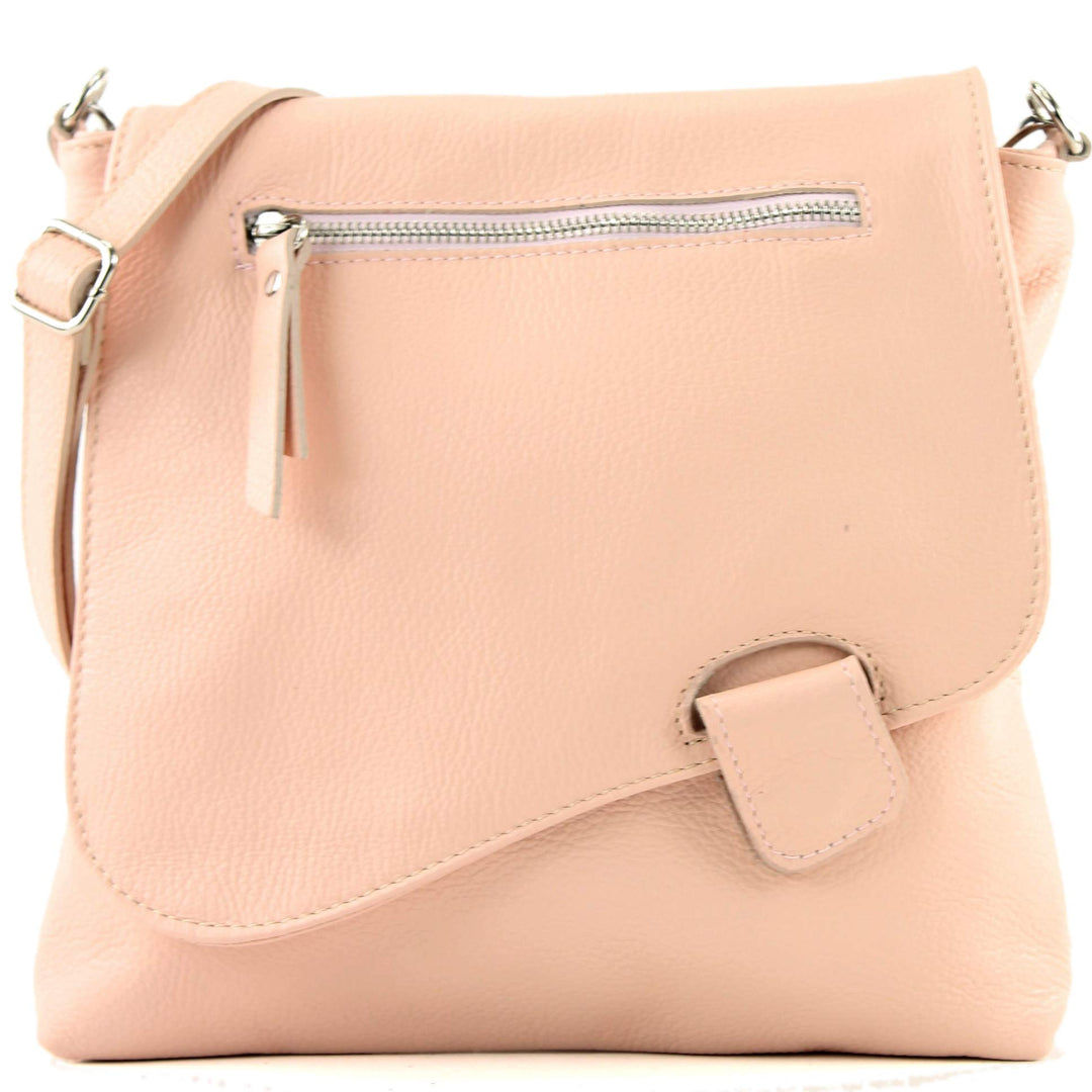 modamoda de - T146 - ital Messengertasche Umhängetasche aus Leder Pastellrosa, Pastellrosa