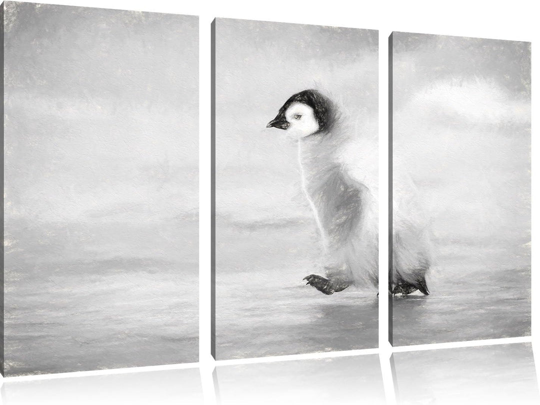 Pixxprint Kaiserpinguinkücken / 3-Teilig/Gesamtmass 120cm Leinwandbild bespannt auf Holzrahmen/Wandb