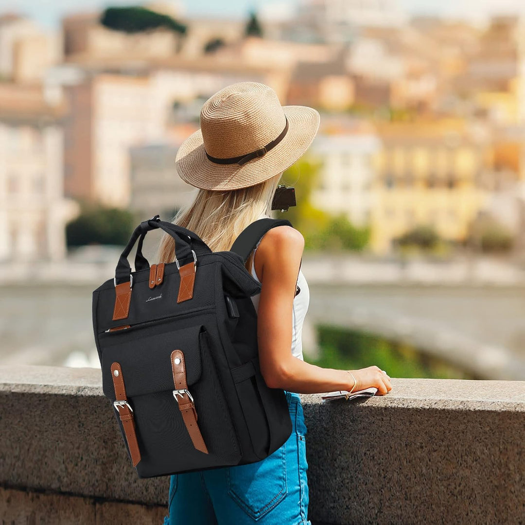 LOVEVOOK Rucksack Damen Gross, 18 Zoll Wasserdicht Reiserucksack Handgepäck Backpack Flugzeug Schwar