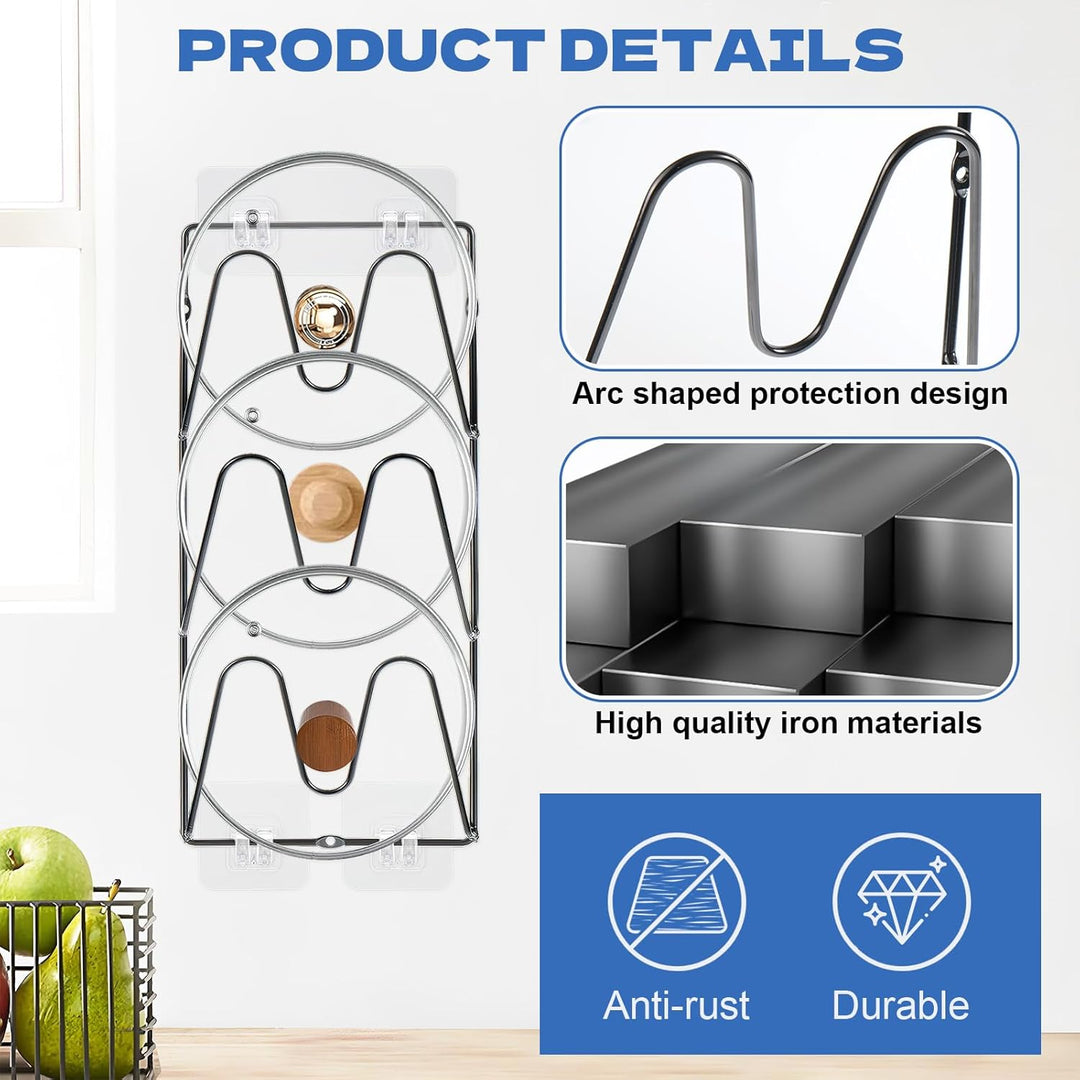 2 Pack Topfdeckel Organizer Rack, 6-Tier Topfdeckel Halter, keine Bohrung erforderlich, Sticks zu gl