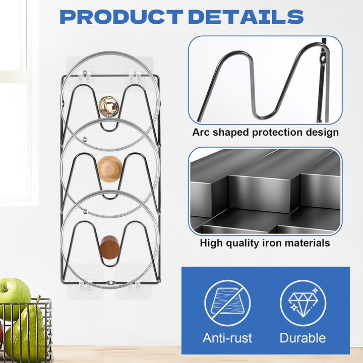 2 Pack Topfdeckel Organizer Rack, 6-Tier Topfdeckel Halter, keine Bohrung erforderlich, Sticks zu gl