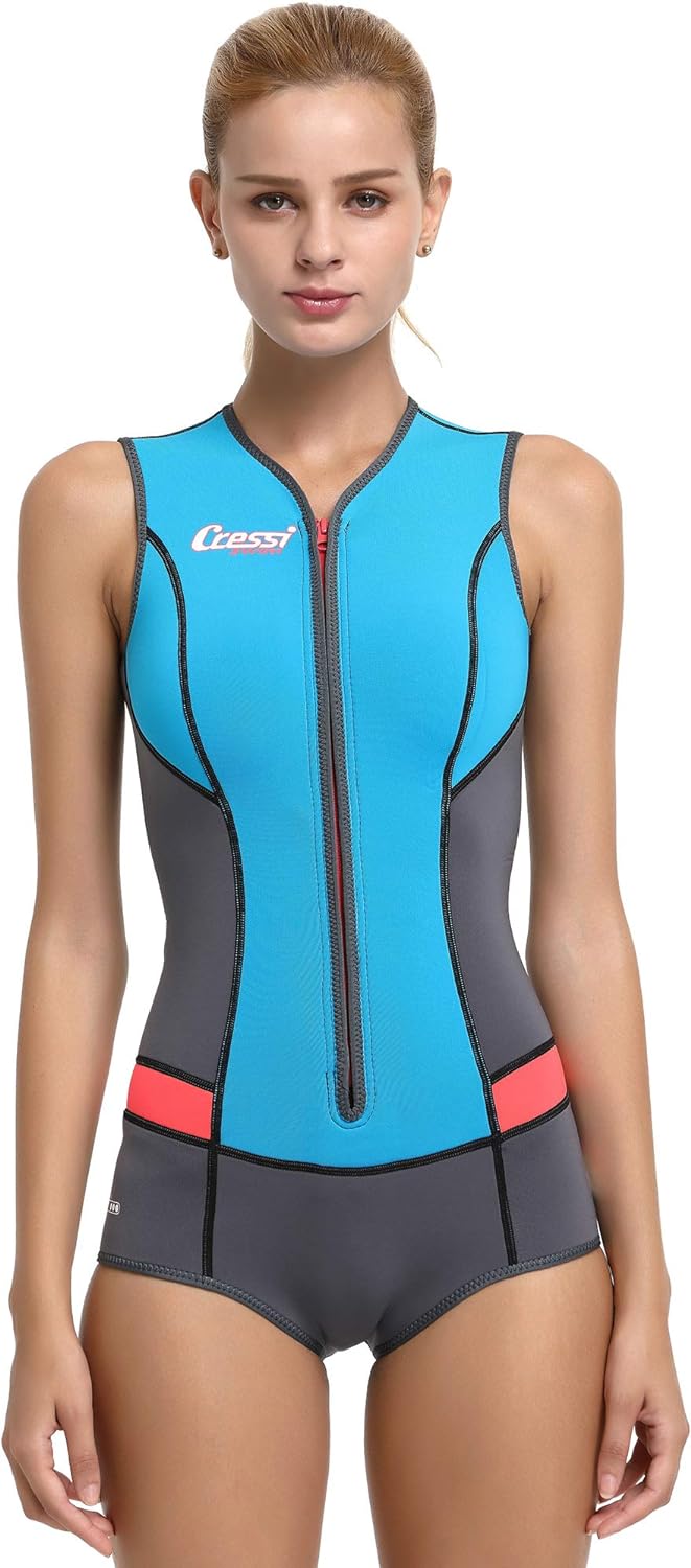 Cressi Idra Neoprene Swimsuit 2mm - Damen Swimming Wetsuit Neopren Badeanzug 2mm Neoprenanzug Hellbl