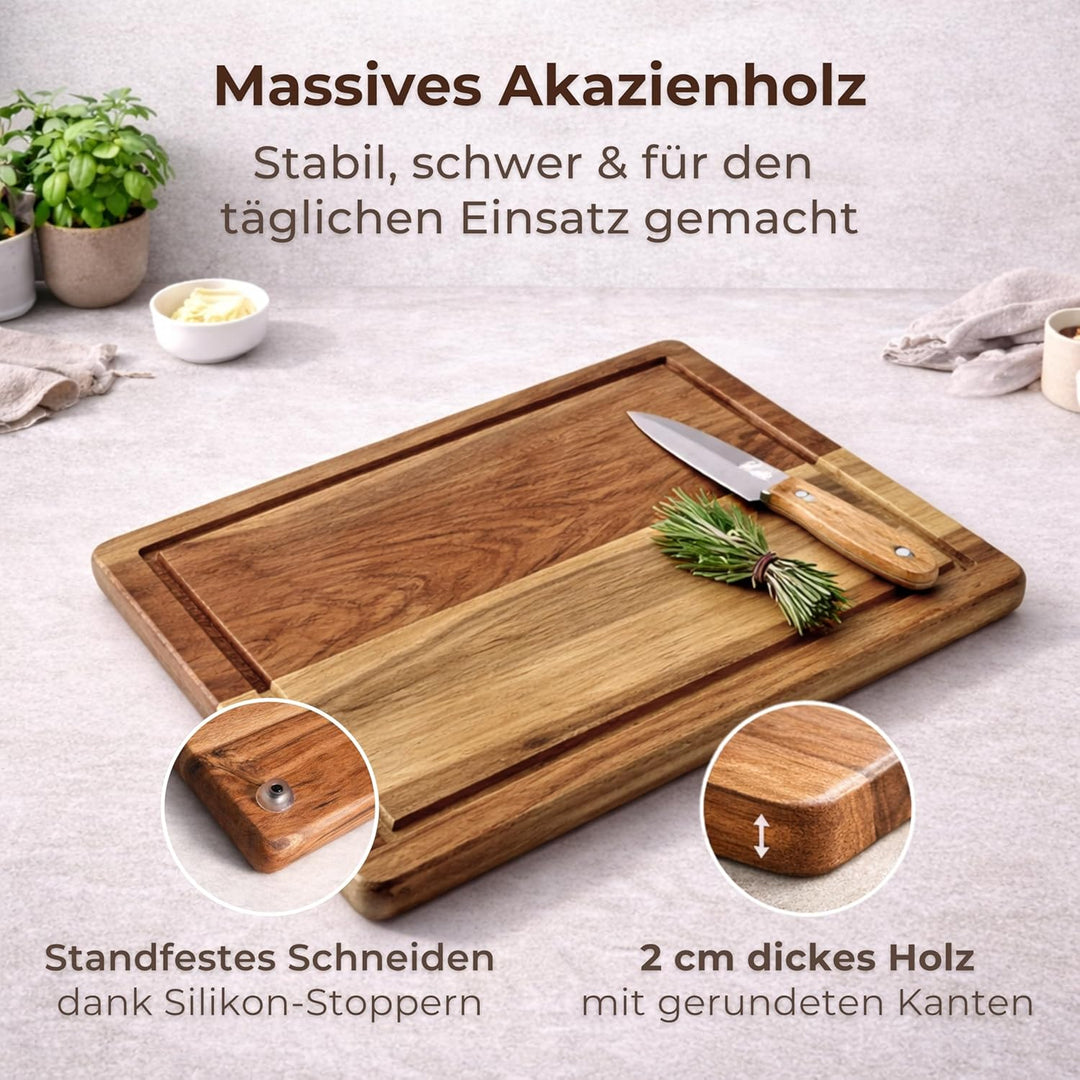 Schneidebrett Holz Set (3er) aus Akazienholz (40x33 / 35x28 / 28x20 cm) - Schneidebretter für die Kü