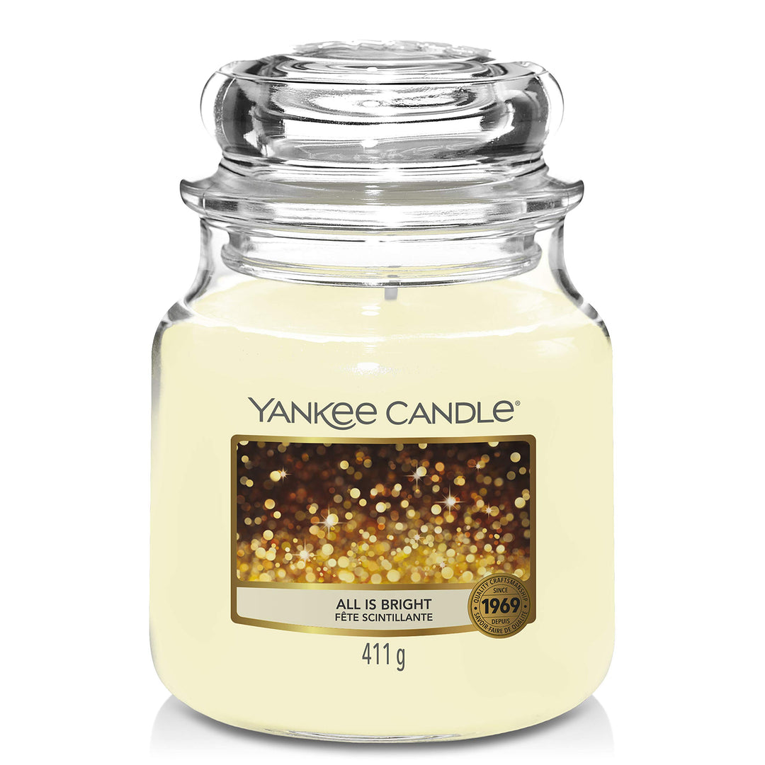 Yankee Candle Duftkerze| All is Bright | Brenndauer bis zu 75 Stunden|Mittelgrosse im Glas All Is Br